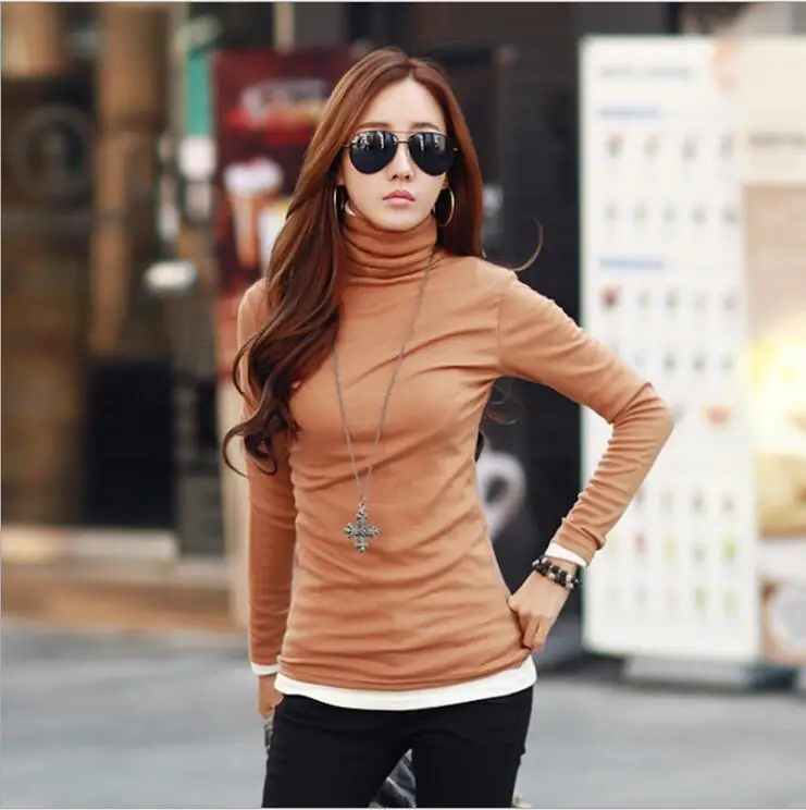 2018 осенние и зимние теплые плюс бархат утолщение основные водолазка рубашка