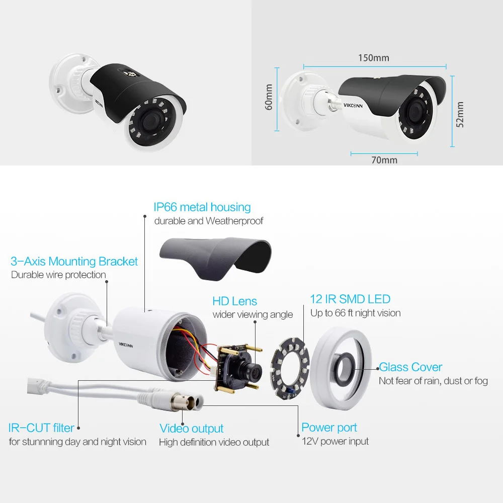 VIKCONN 1080 P Full HD для камеры наблюдения камера 2.0MP Погодостойкая полностью