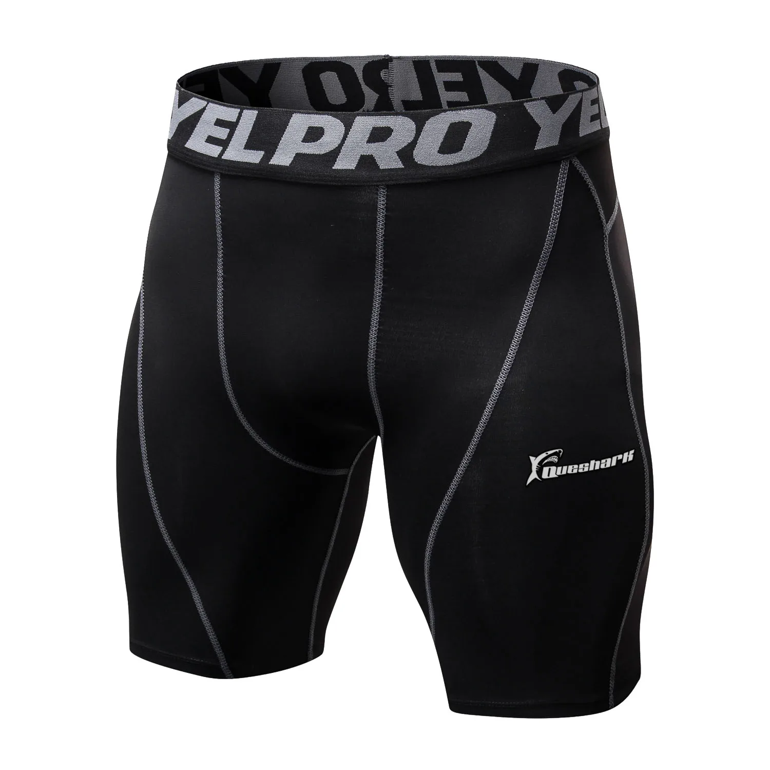 Black Gray Queshark, мужские Компрессионные шорты, базовый слой, Спортивное нижнее белье для велоспорта, спортзала, баскетбола, тренировок, выступлений, пробежек - Цвет: Black Gray