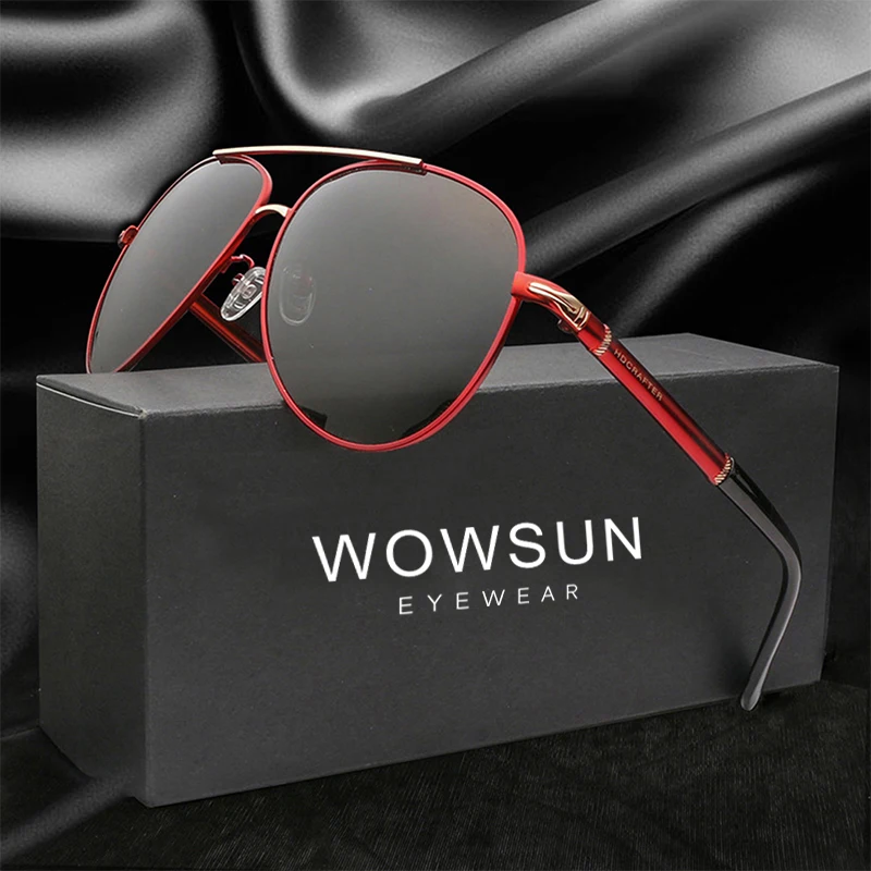Солнцезащитные очки для мужчин WOWSUN 2018 бренда с поляризационными линзами HD, овальной формы, сплавной оправой, защитой от УФ-излучения и возможностью использования при вождении, модель A411.