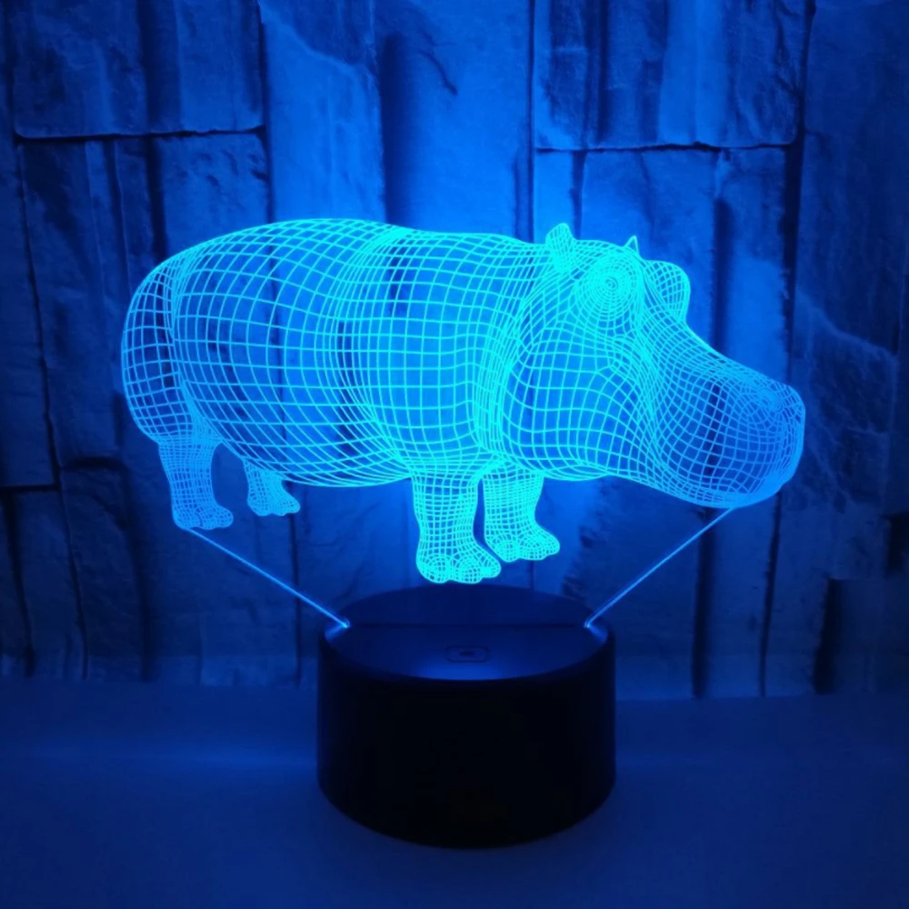 Бегемот 3D Lampen 7 цветов USB ночник Светодиодная лампа для детей день рождения