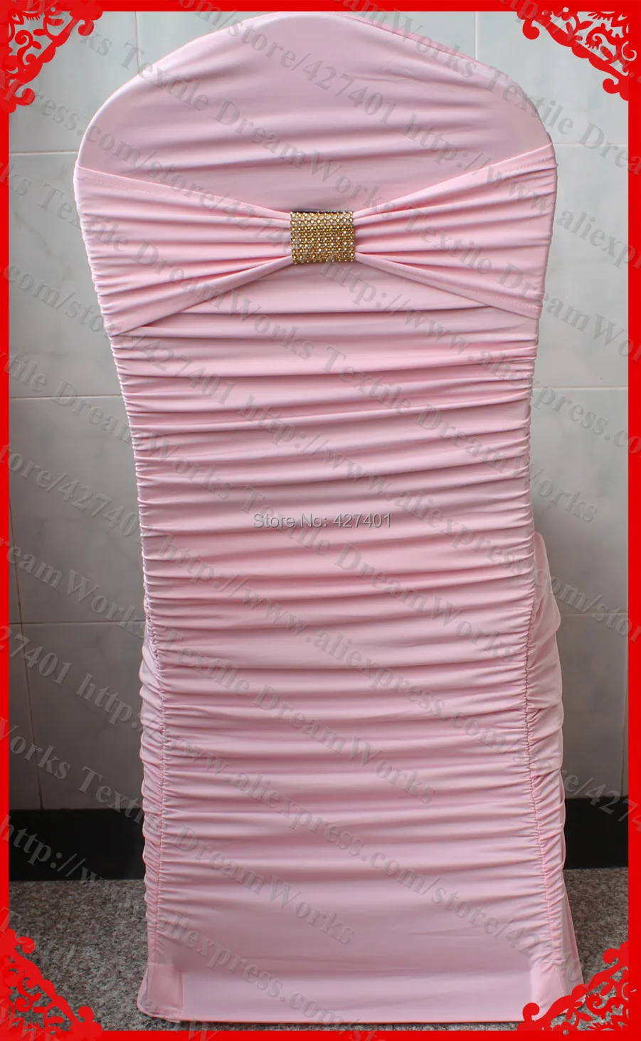 NO.3 светло розовые плиссированные Чехлы для стула из лайкры с лайкрой и золотыми