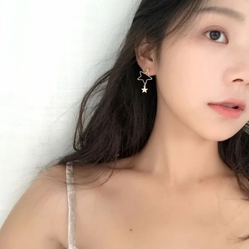 Женские серьги гвоздики с золотыми и серебряными звездами подарок на день