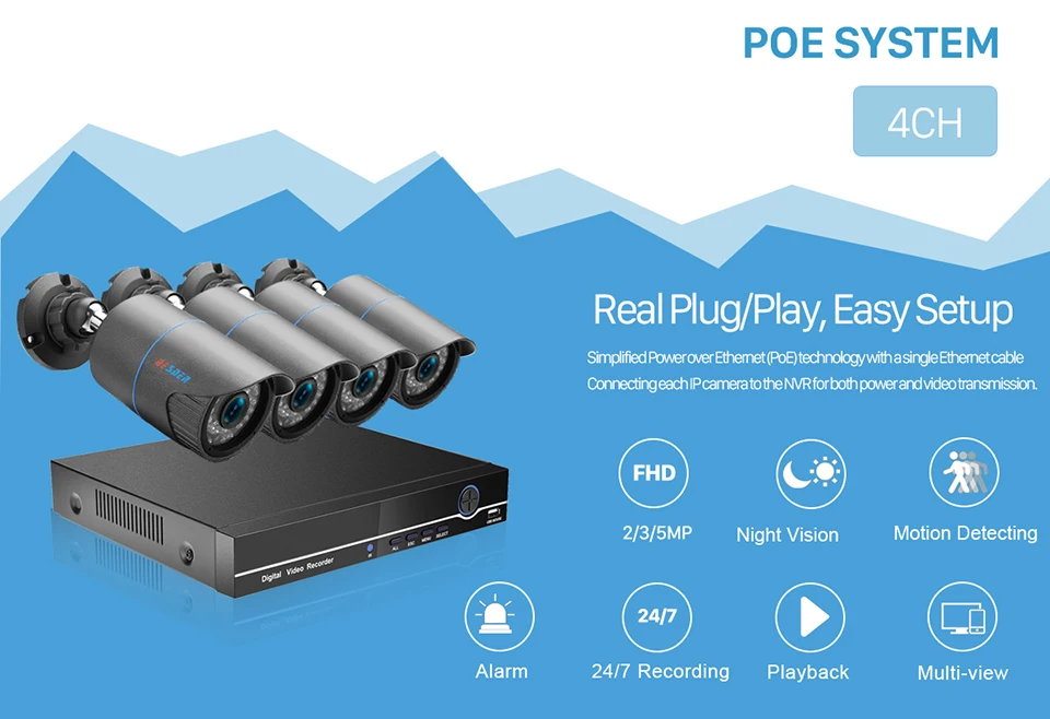 Besder H.265 4CH 48 В POE NVR комплект системы видеонаблюдения 3.0MP Пуля IP камера P2P IR IP66 Открытый Всепогодный видео безопасности наблюдения