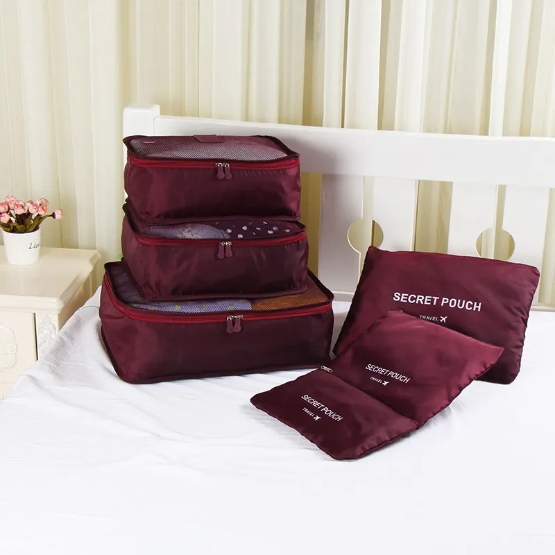 Small Wine red XYLOBHDG 6 шт./компл.-органайзеров для дорожных сумок Водонепроницаемый аккуратные упаковки одежды органайзер для сумки для путешествий дорожные багажные принадлежности - Цвет: Small Wine red