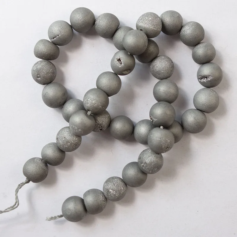 1 нитка 6 мм Металлические серые с титановым покрытием натуральные Druzy кварцевые