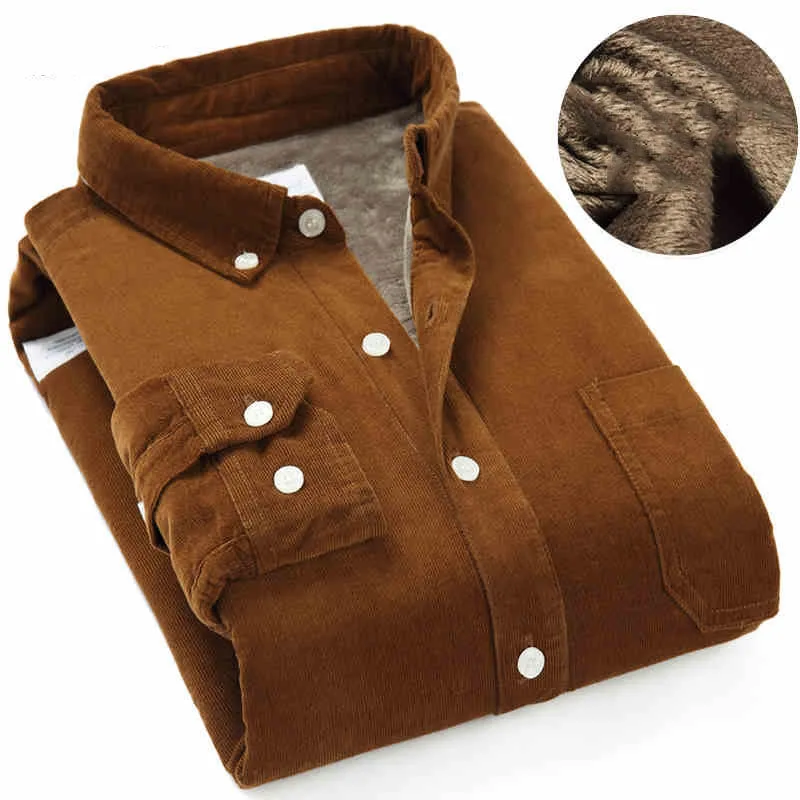Высокое качество 2021 зимняя теплая приталенная Мужская Вельветовая рубашка