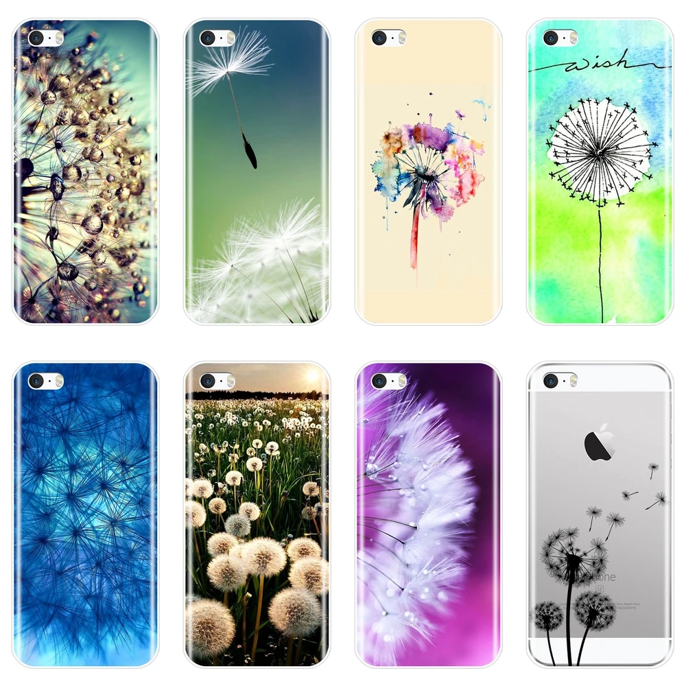 Чехол для Apple iPhone 5 5C Мягкая силиконовая задняя крышка с цветами одуванчиком