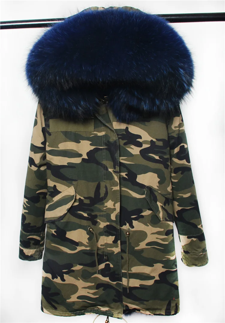 2019 женские зимние камуфляжные парки большой воротник из меха енота пальто с