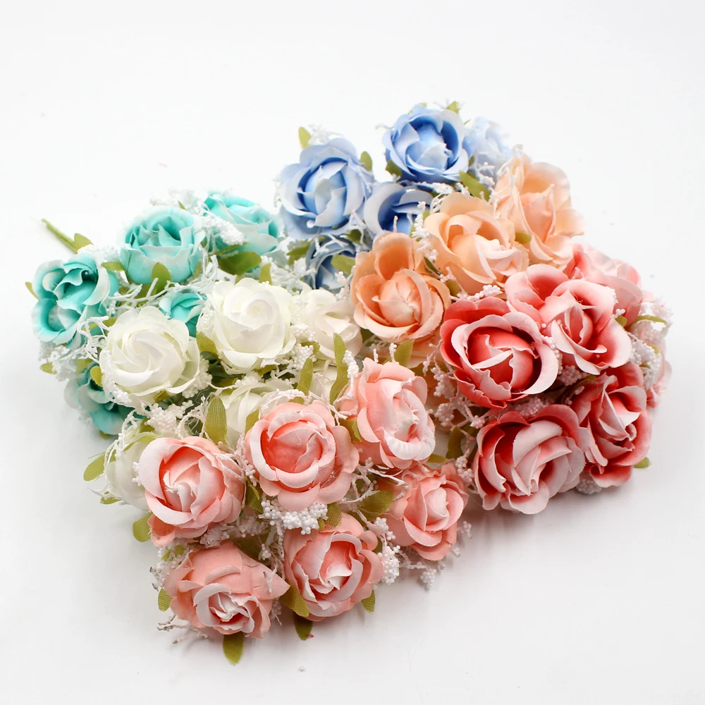 6 шт./лот белый кружевной Шелковый букет роз искусственные цветы свадебные