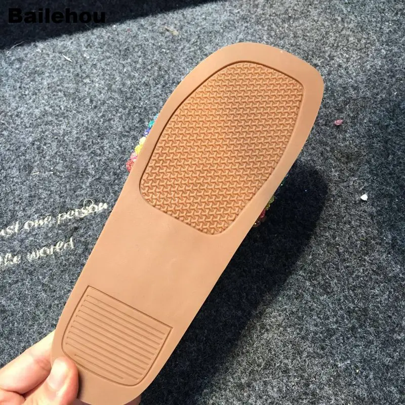 Bailehou/летние шлепанцы для женщин Bling блестками ткань пляжные направляющие