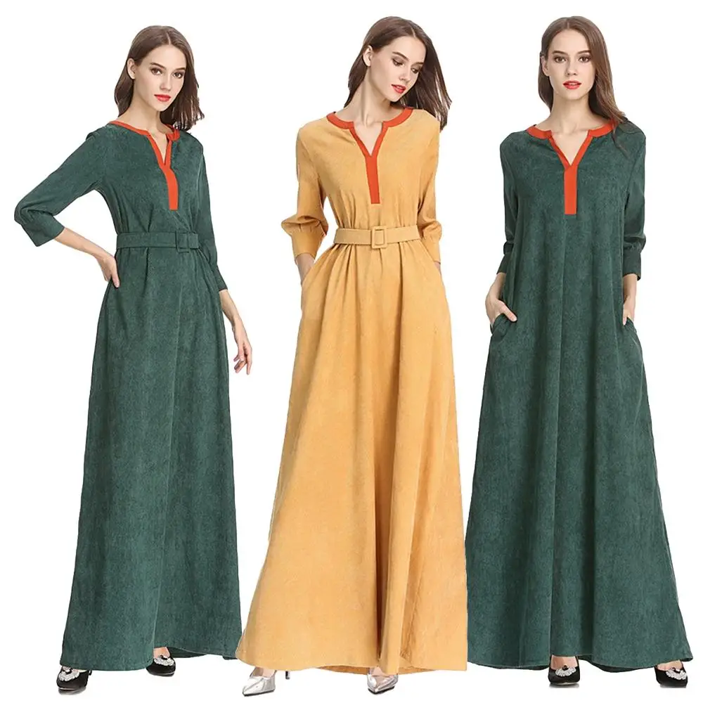 

Женский мусульманский Кафтан Дубай, мусульманское платье макси абайя, коктейльное платье цзилбаб трапециевидного силуэта с высокой талией...