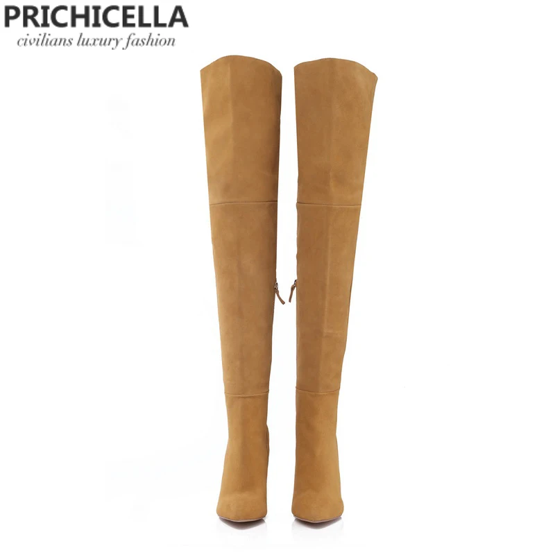 PRICHICELLA/Сапоги до бедра из натуральной кожи; Сапоги выше колена на шпильке с острым носком; size34-42