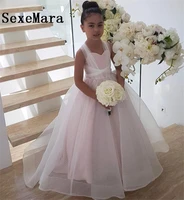new light pink flower girl dresses for wedding dot netting kids evening ball gowns little girls pageant dresses custom made