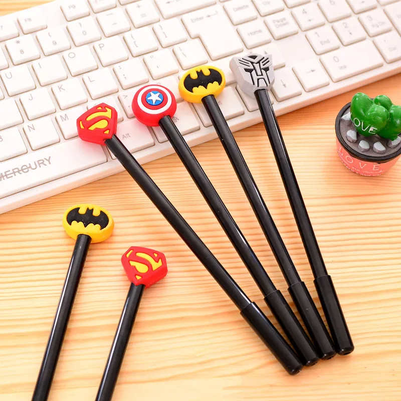 

4 pcs/lot Cartoon hero series gel pens for writing Cute 0.5mm black ink pen for kids office school supply