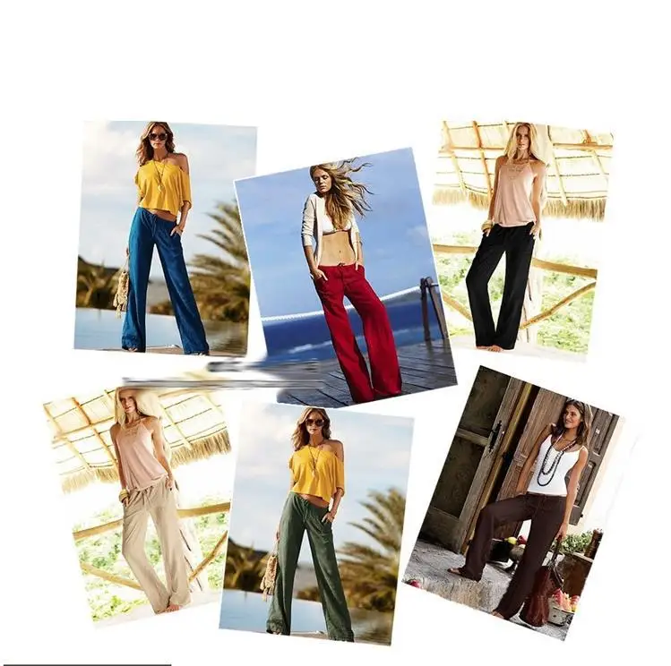 2015 Summer women casual office work wear wide leg linen pants Ladies sport joggers trousers Drawstring waist baggy | Женская одежда