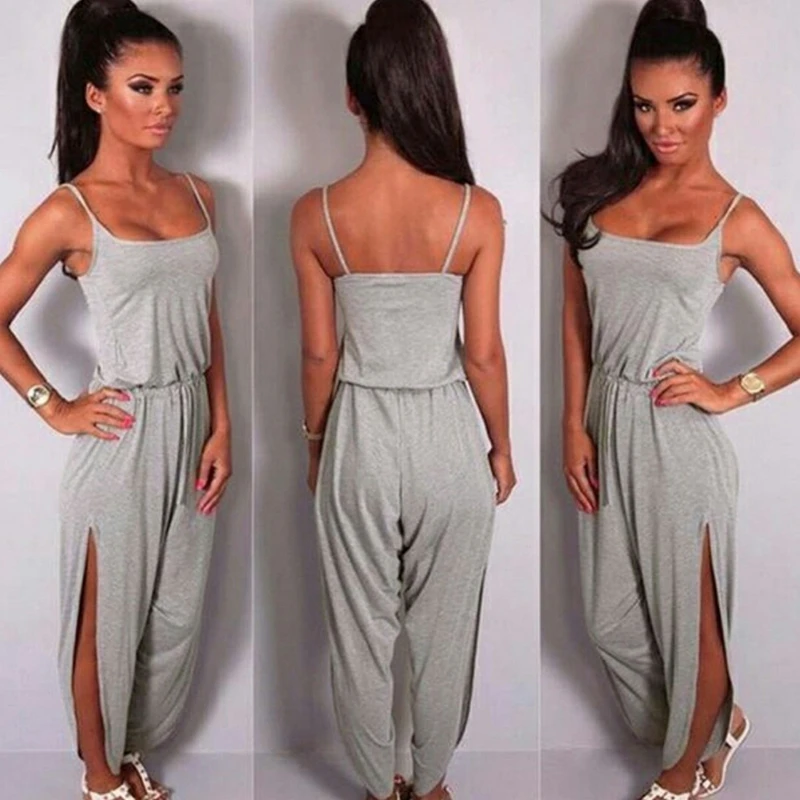 Fioday 2018 Women Summer Casual Jumpsuit Cotton Spaghetti Strap Elegant Backless High Split Jumpsuits Homewear Long Pants Female |