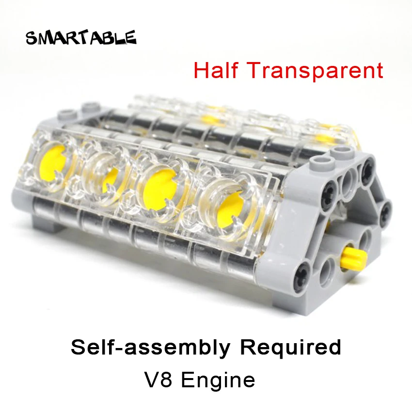 Smartable высокотехнологичный V8 двигатель прозрачные строительные блоки MOC часть
