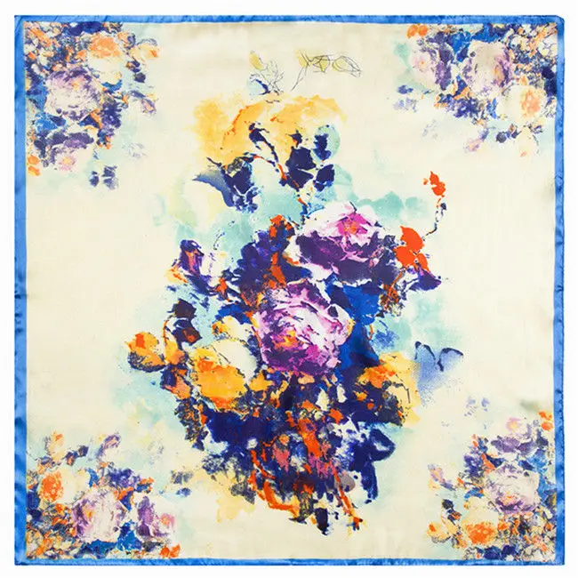 Женский маленький квадратный шарф из искусственного шелка с цветочным принтом 60