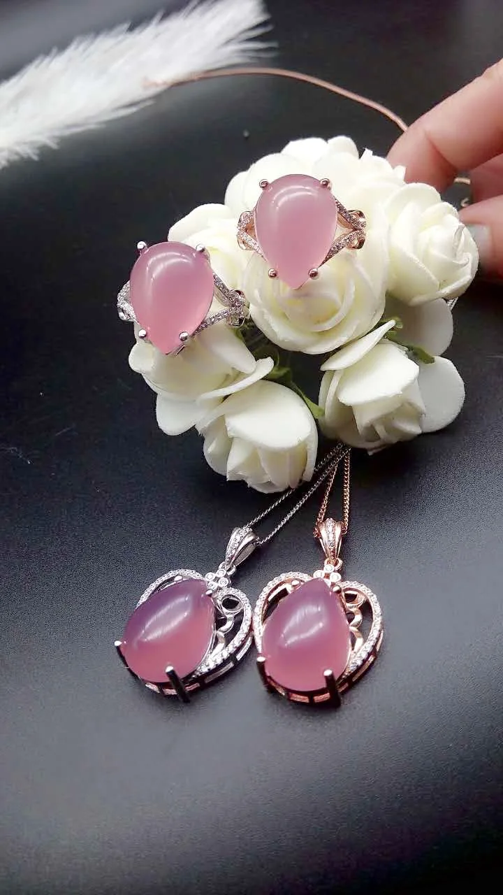 KJJEAXCMY boutique jewels 925 золотой медальон кулон с голубой пудрой и голубой пудрой Кулон Кольцо Серьги с тремя комплектами j