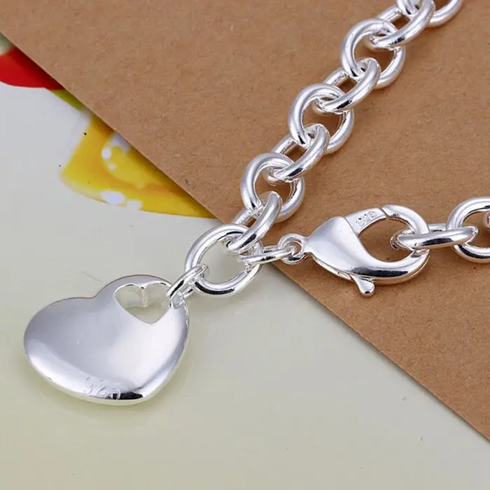 925 jewelry silver plated bracelet Heart in thick H273 | Украшения и аксессуары
