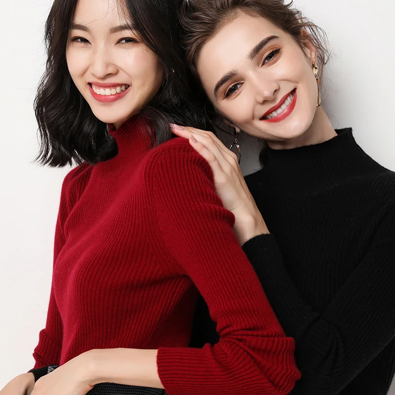 Осень-зима 2019 новый модный свитер Женский пуловер с воротником хомут эластичный