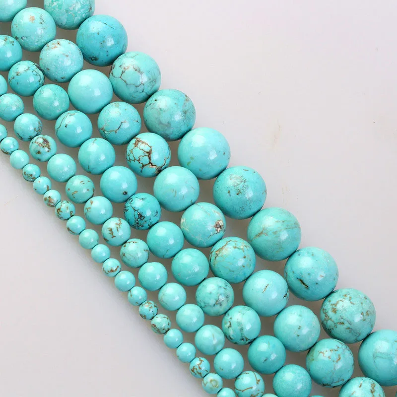 Круглые бусины для ювелирных изделий гладкие натуральный голубой бирюзовый