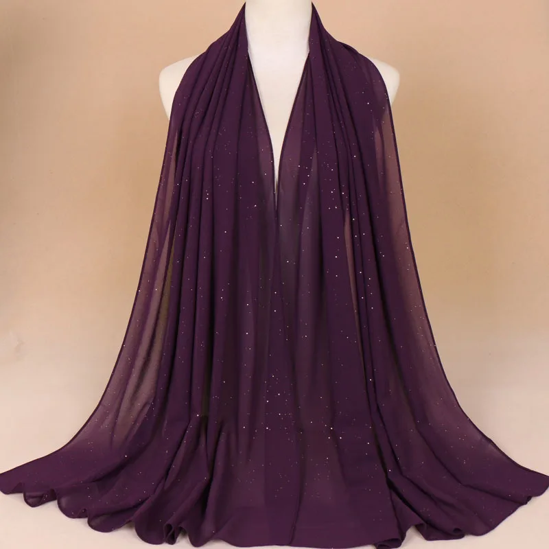 18 NEW women gold chiffon solid color muslim head scarf shawls and wraps pashmina bandana female foulard ladies hijab stores - Цвет: 18