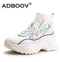 ADBOOV/; модные высокие кроссовки; женская дышащая обувь на платформе с вязаным верхом; tenis feminino; повседневная женская обувь; Цвет черный, красный