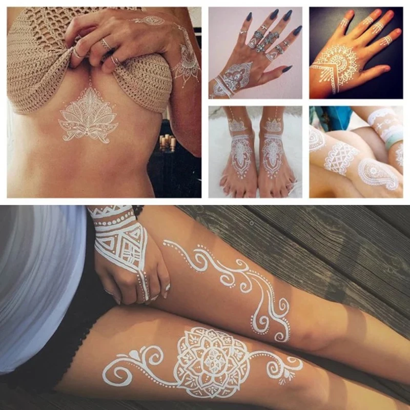 

New Sexy Body Art Beauty Makeup cute Cool beautiful white Henna& Lace Waterproof Temporary Tattoo Stickers for Girl bride010-018