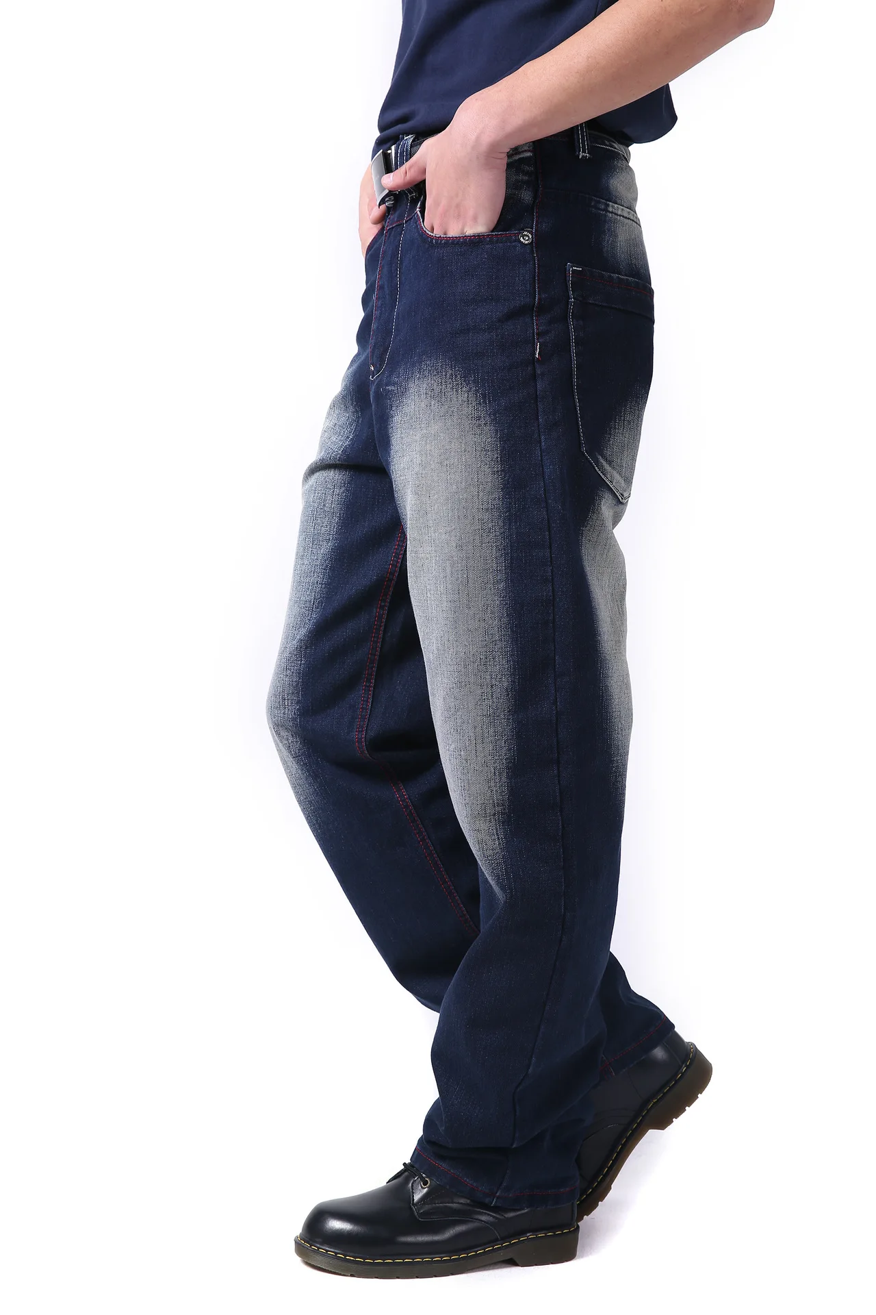 Fashion Men`s Biker Jeans Heavy Duty Multi Pockets Japanese Style Loose Fit Plus Size 30-46 Cargo Denim Pants For Hipster | Мужская