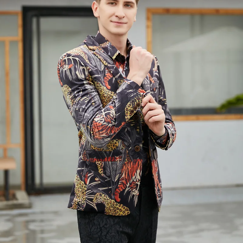 Win Way Slim masculino Clothing 2018 Winter Casual Fit Print Suit Mens Blazer Party Dress Outfit Jacket Trendy Masculino | Мужская