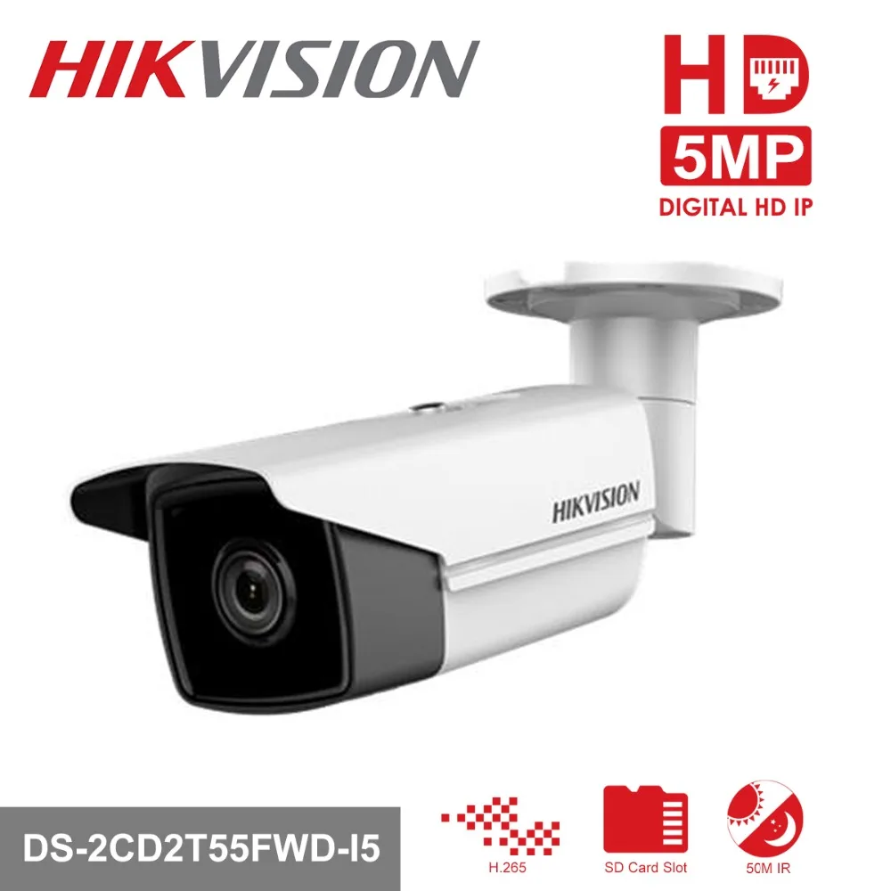 Hikvision цилиндрическая камера DS-2CD2T55FWD-I5 5MP сетевая Пуля CCTV камера безопасности POE с 50 м IR P2P cloude IP камера