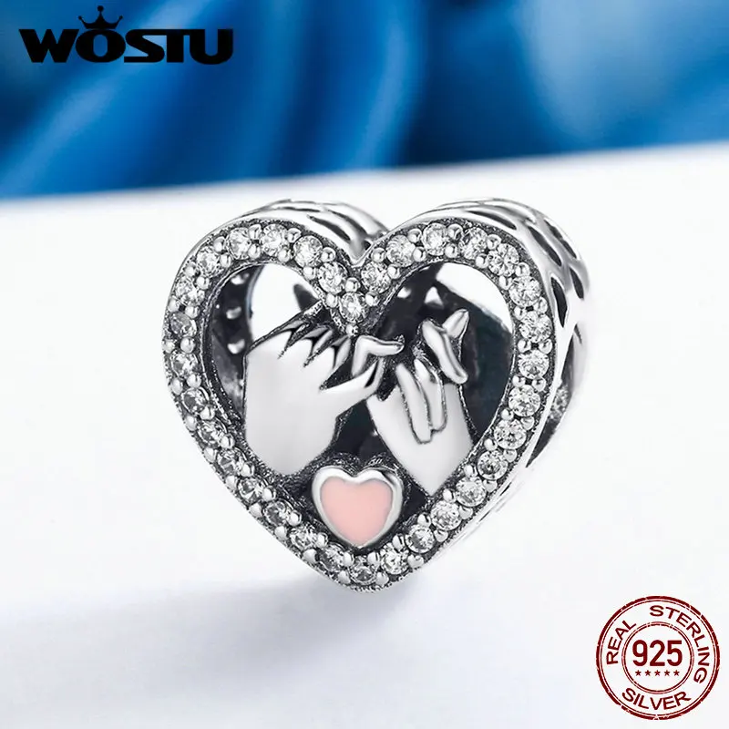 WOSTU модный браслет из стерлингового серебра 925 пробы с бусинами в форме сердца
