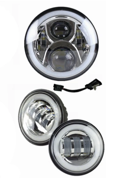Only Chrome Light Yait " круглый светодиодный фары DRL Hi/Lo луч и кронштейн+ 4,5" Белый ангельские глазки Halo Кольцо DRL светодиодный Противотуманные фары для мотоцикла - Цвет: Only Chrome Light