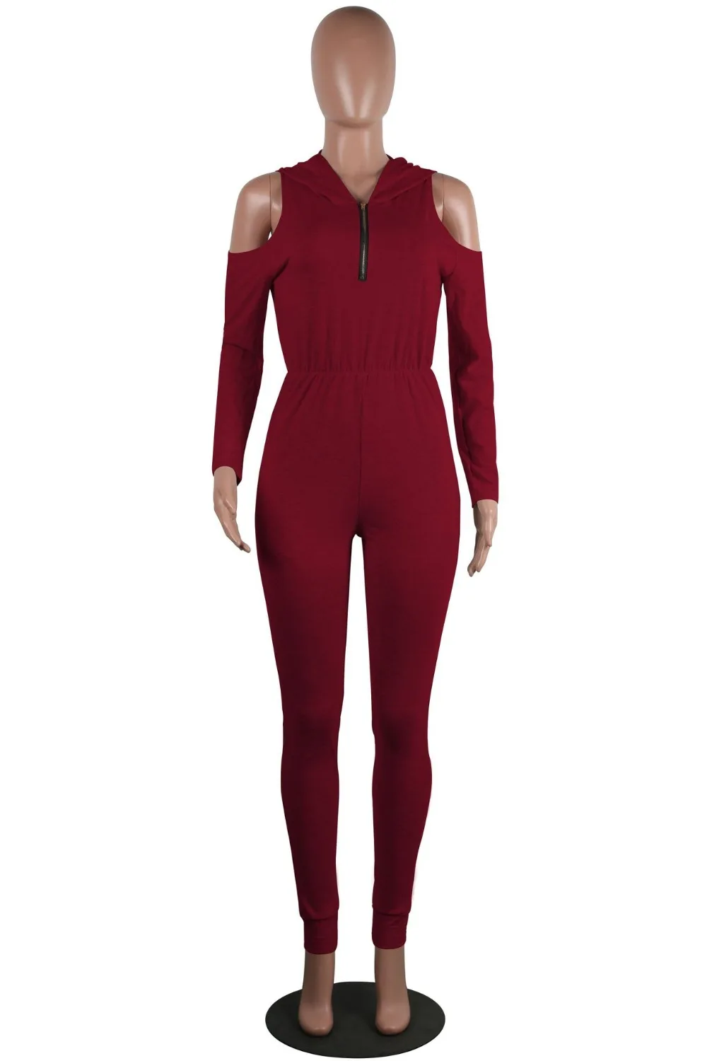 Long Sleeve Cold Shoulder молния V шеи комбинезоны Combinaison роковой Для женщин полной длины