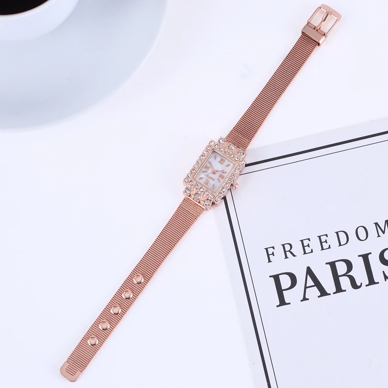 Exquisite Small Square Rhinestone Watches Women Luxury Brand Full Steel Bracelet Ladies Quartz Reloj Mujer Clock | Наручные часы