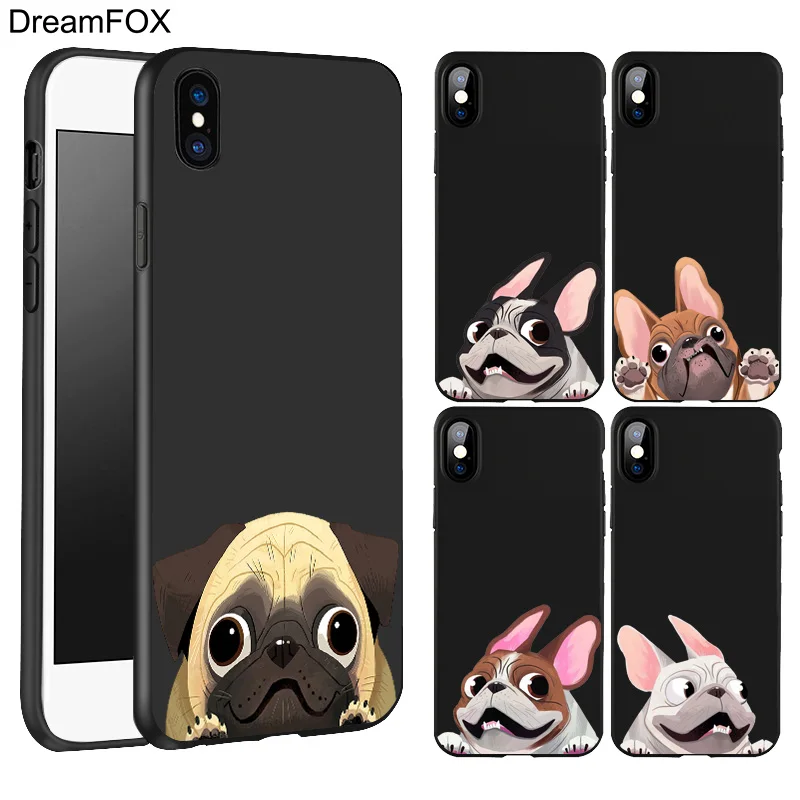 DREAMFOX L518 милый щенок Мопс Черный Мягкий ТПУ силиконовый чехол для Apple iPhone 11 Pro XR XS Max