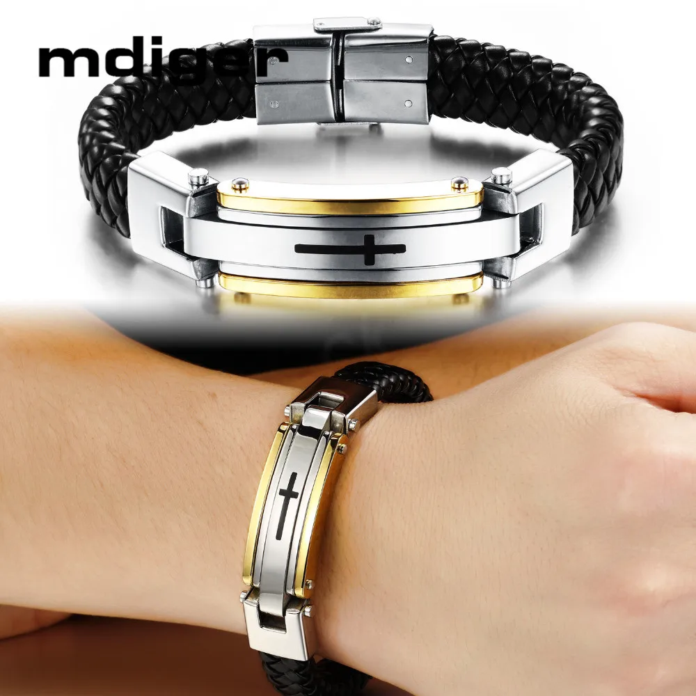 Mdiger смешанный 2 шт/партия черный плетеный кожаный браслет для мужчин браслеты с