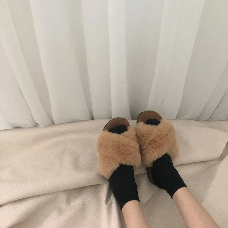 Теплые меховые тапочки; mujer; меховые тапочки с перекрестным ремешком; универсальная обувь для отдыха; женские лоферы для девочек; Новинка года; модные шлепанцы; femme flipflop
