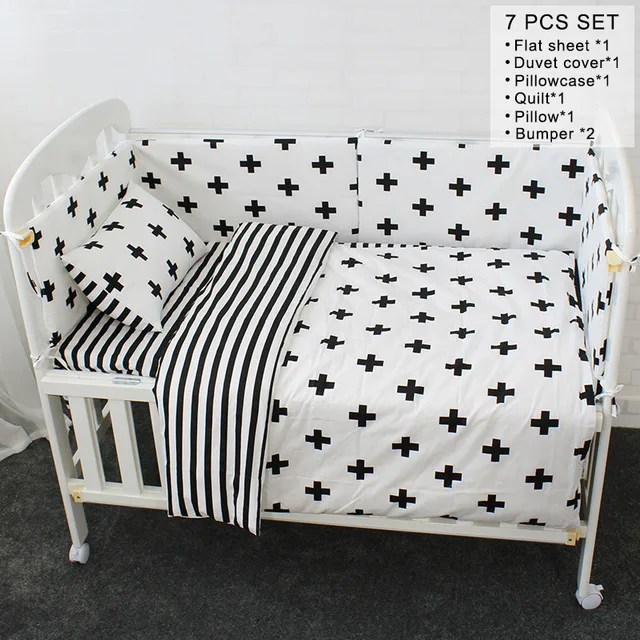 Cross 7 pcs set Детский комплект постельного белья с рисунком фламинго, комплект для детской кроватки, включая детскую кроватку, бампер, плоский лист, наволочка, пододеяльник, детская кровать, подвесная сумка для девочек - Цвет: Cross 7 pcs set