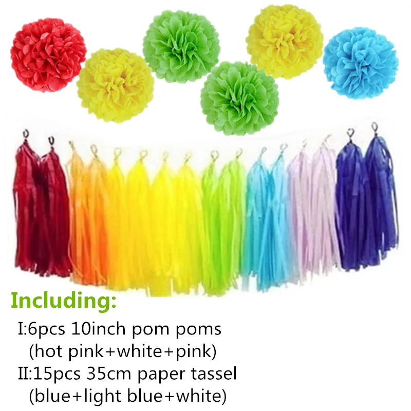 rainbow poms tassel KAMMIZAD/Вечерние черные тканевые бумажные кисточки с помпонами на день рождения; розовые, blu баннеры на День рождения; принадлежности для детского дня рождения - Цвет: rainbow poms tassel