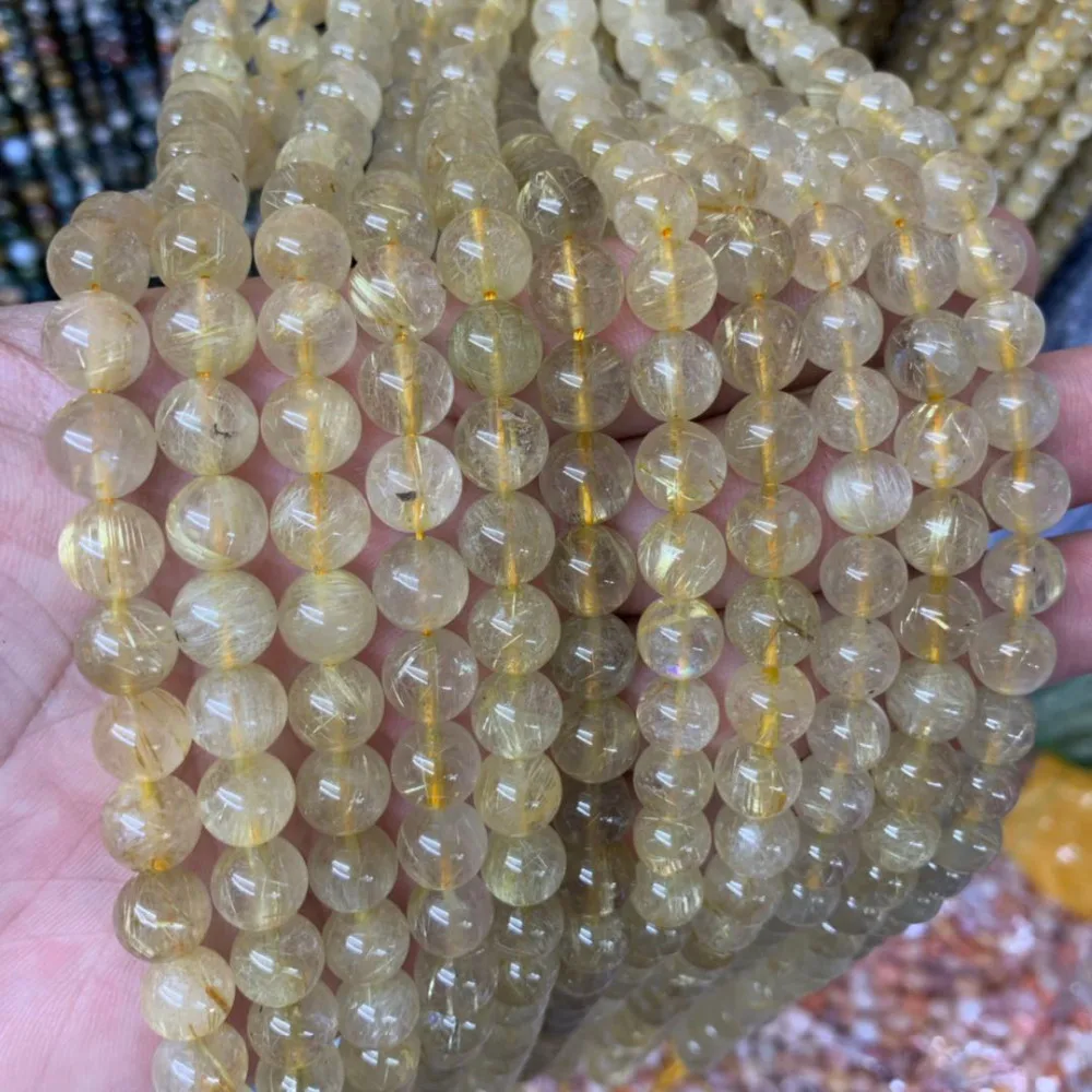 Настоящий золотой волос Rutile кварцевый и из натурального камня бусины DIY Свободные драгоценные камни бусины для изготовления ювелирных изделий strand 1" оптом