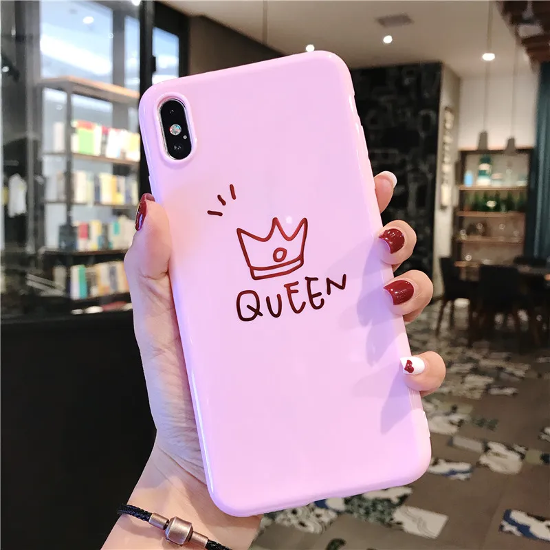 7306P Lovebay силиконовый чехол для iPhone 7 чехол для телефона Crown для iPhone 11 Pro 6 6s 7 8 Plus X XR XS Max мягкая задняя крышка из ТПУ с надписью King queen - Цвет: 7306P
