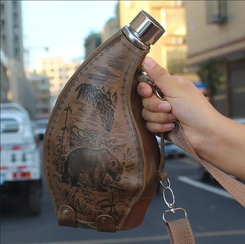 53oz BIUBIUTUA 53 унции нержавеющая сталь большой бедра фляга напиток алкоголь фляги для виски русский горячий Бык Рог бедра фляга с Hoister в подарок - Цвет: 53oz
