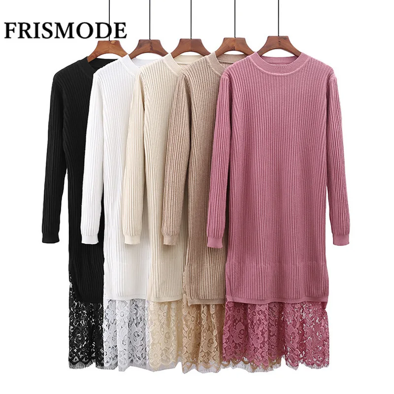 О образным вырезом с длинным рукавом вязаный кружева лоскутное пуловеры до