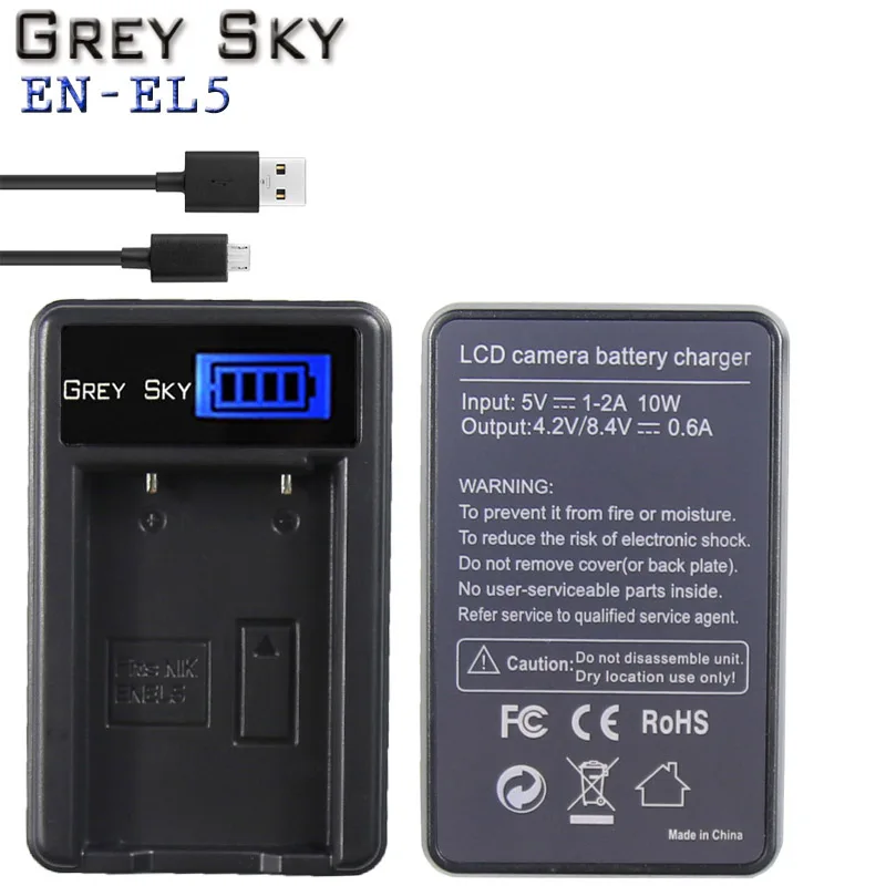 1 charger 2 шт 3,7 V 1150 мА/ч, EN-EL5 RU EL5 ENEL5 Батарея+ ЖК-дисплей USB Зарядное устройство для цифровой камеры NIKON Coolpix P530 P520 P510 P100 P500 P5100 P5000 P6000 - Цвет: 1 charger