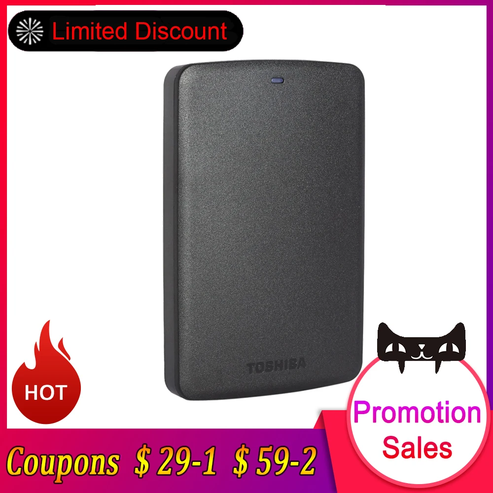 Toshiba HDD 1 ТБ 2 ТБ портативный внешний жесткий диск мобильный Canvio Basics USB 3,0 2," HDTB320YK3CA для настольного ноутбука