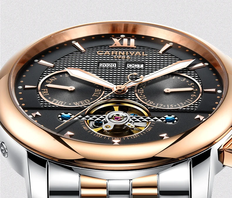 

Fashion tourbillon watch men gold Stainless steel Automatic mechanical Sapphire waterproof black watch relogio masculino