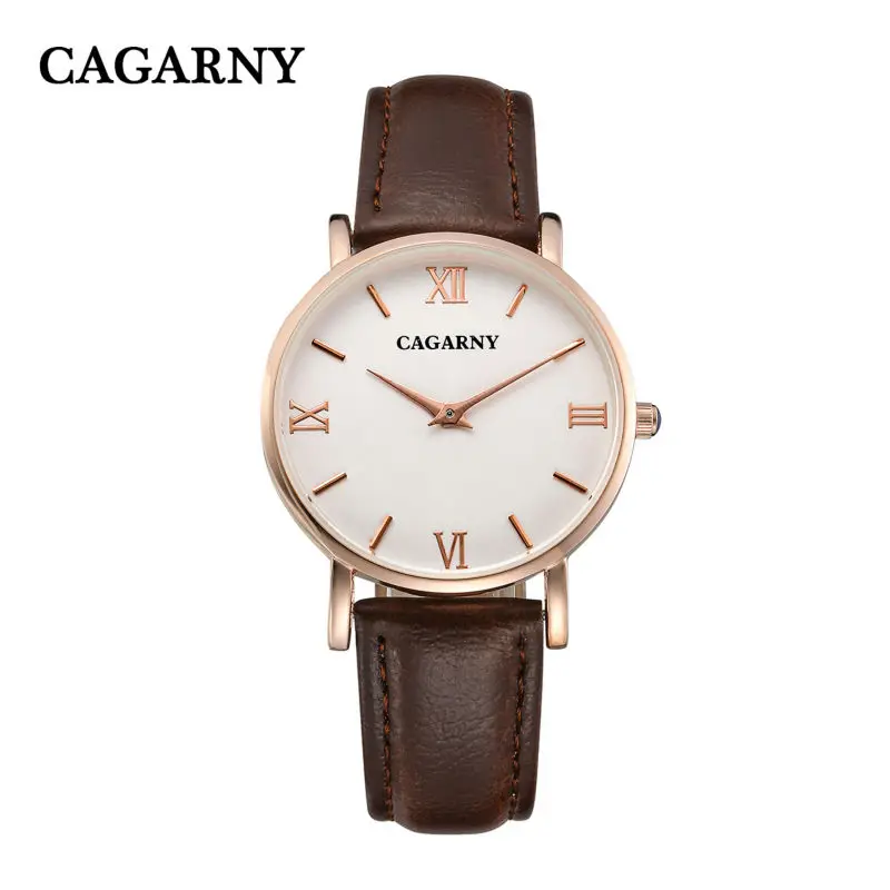 Женские часы cagarny, модные кварцевые часы, женские часы из розового золота, ультратонкий кожаный ремешок для часов, повседневные женские квар...